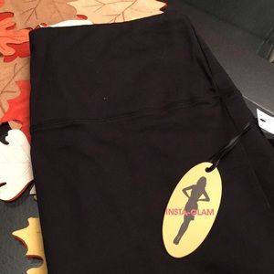 Modern tummy control pants! Black with engraved blue flowers on both legas!